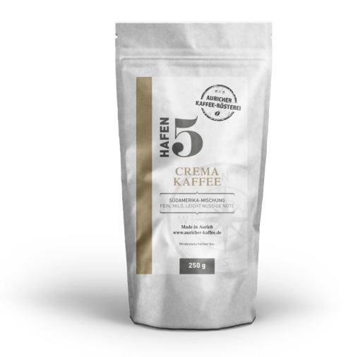 Kaffee Crema 250 Gramm Hafen 5 ganze Bohnen